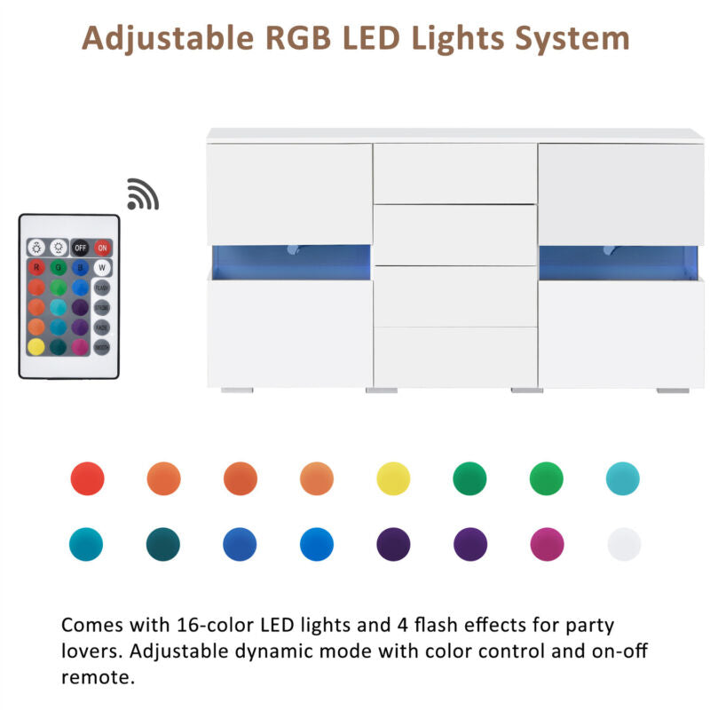Modern Cabinet Cupboard Sideboard TV Unit High Gloss 2 Doors 4 Drawers With LED