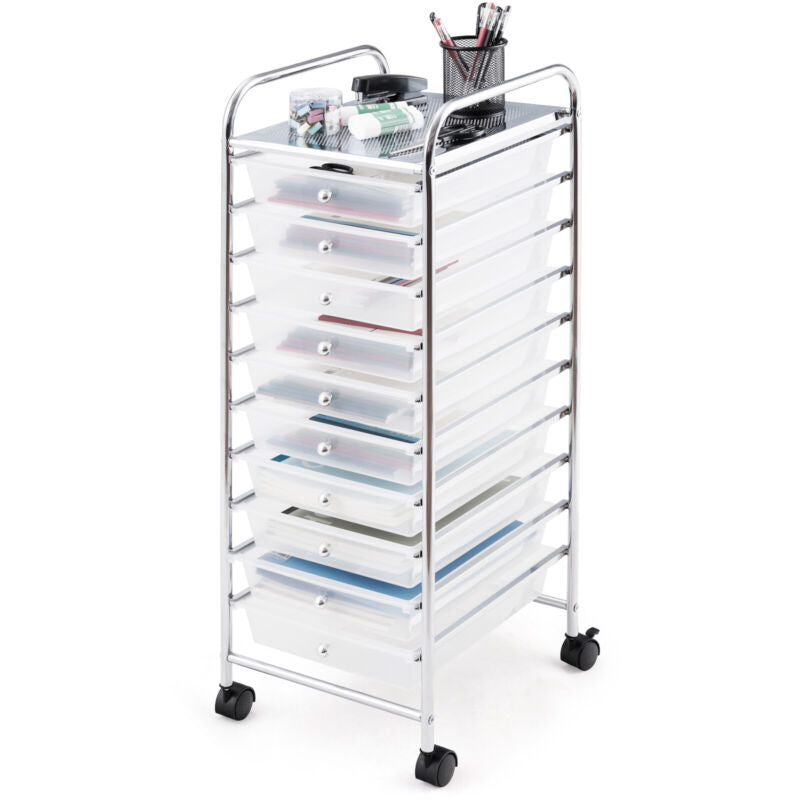 10 Drawers Storage Rolling Cart Home Office Mobile Utility Trolley Organizer