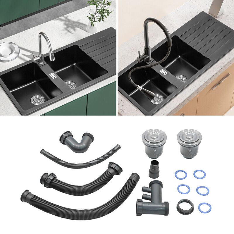 116cm Wide Stone Resin Kitchen Sink Two Extra Deep Bowls Basin Platform 2 Sinks