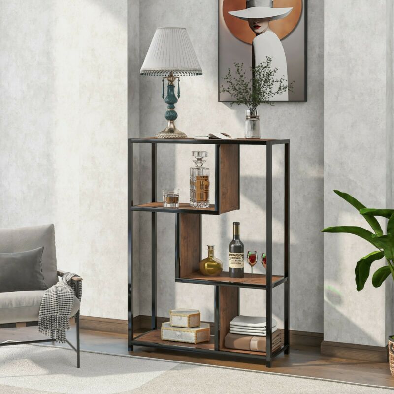 3-Tier Industrial Floor Standing Bookcase, Storage Rack in Living Room