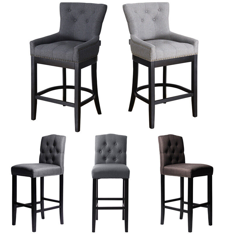 Bar Stools Set of 2 Bar Chairs Linen High Bistro Stools Kitchen Breakfast Chair