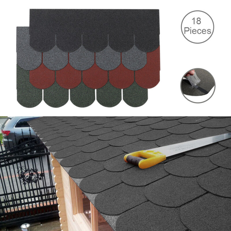Self Adhesive Roof Felt Tiles 18pcs Fish-scale Asphalt Shingles Set Shed Roofing