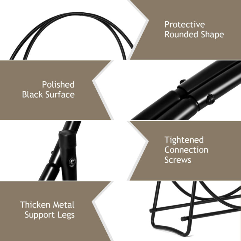 Firewood Rack Round Tubular Steel Log Baskets Heavy Duty Firewood Storage Log