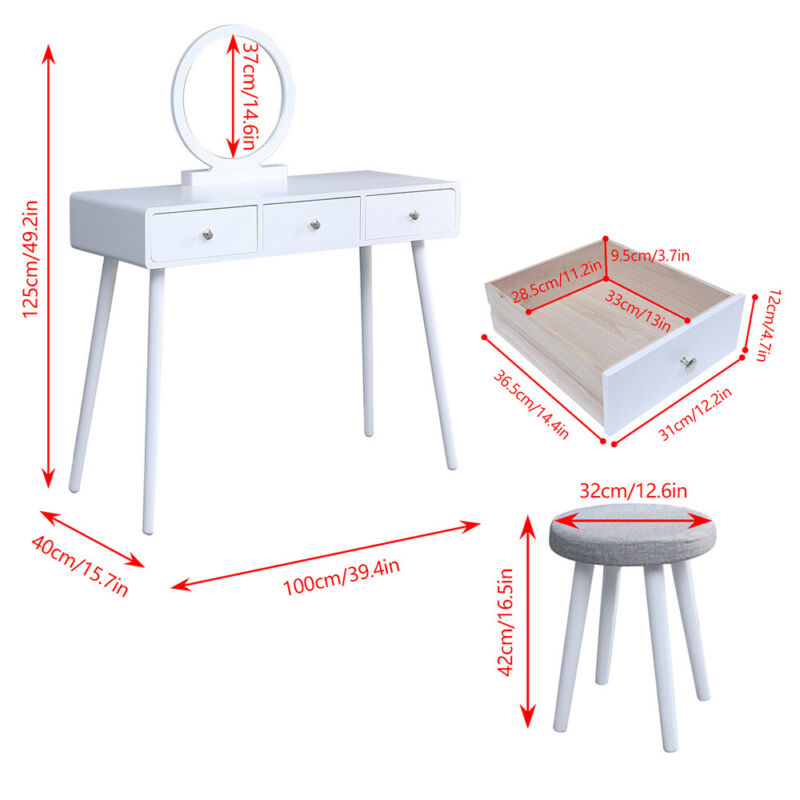 Modern Dressing Table Vanity Table Makeup Desk Dresser Set Home Bedroom Woman BN