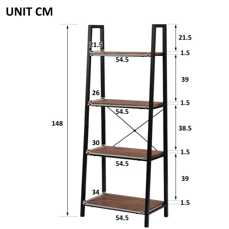4Tier Ladder Shelf Bookcase Bookshelf Storage Rack Frame Shelves for Living Room