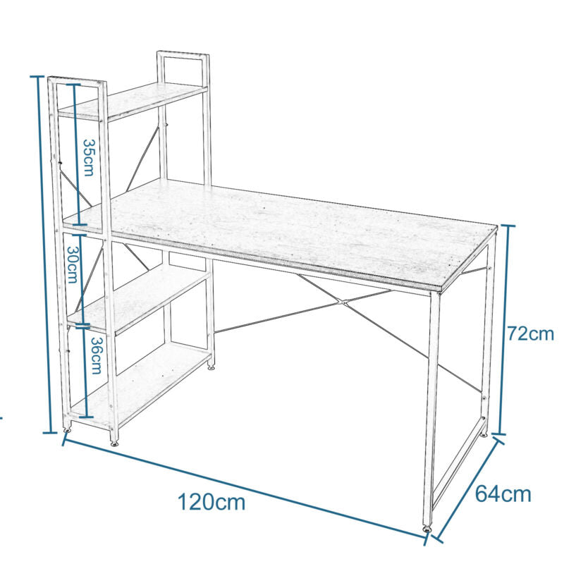 Computer Desk w/ 3 Tier Storage Shelves Office Laptop Workstation Study Writing