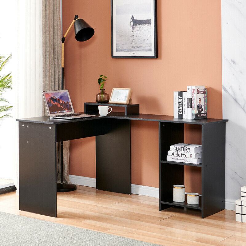 L-Shaped Computer Desk Corner PC Table Home Office with Shelves Large Space BN
