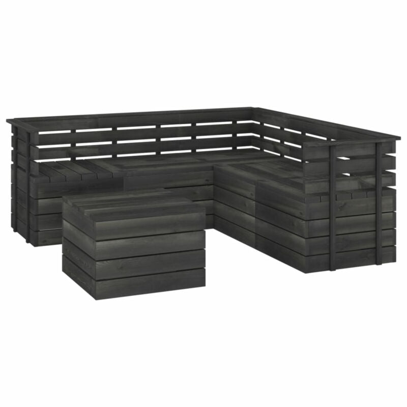 6 Piece Garden Pallet Set Solid Pinewood Dark Grey Q1S6