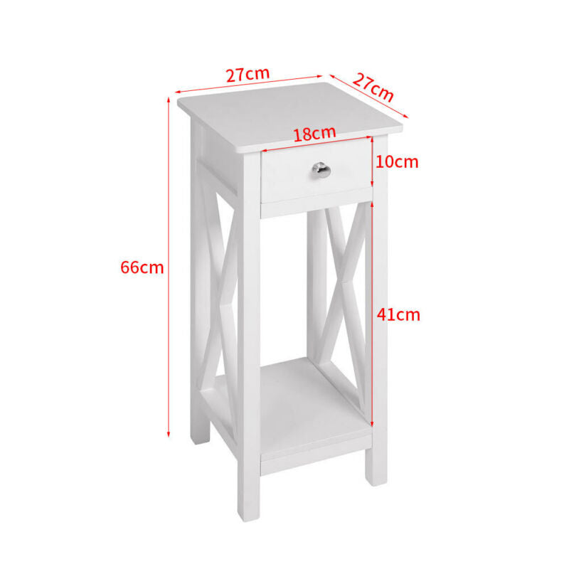 1 Drawer Slim Tall Bedside Tables White Bedroom Storage Unit Hallway End Table