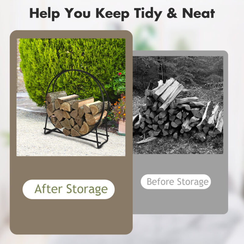 Firewood Rack Round Tubular Steel Log Baskets Heavy Duty Firewood Storage Log