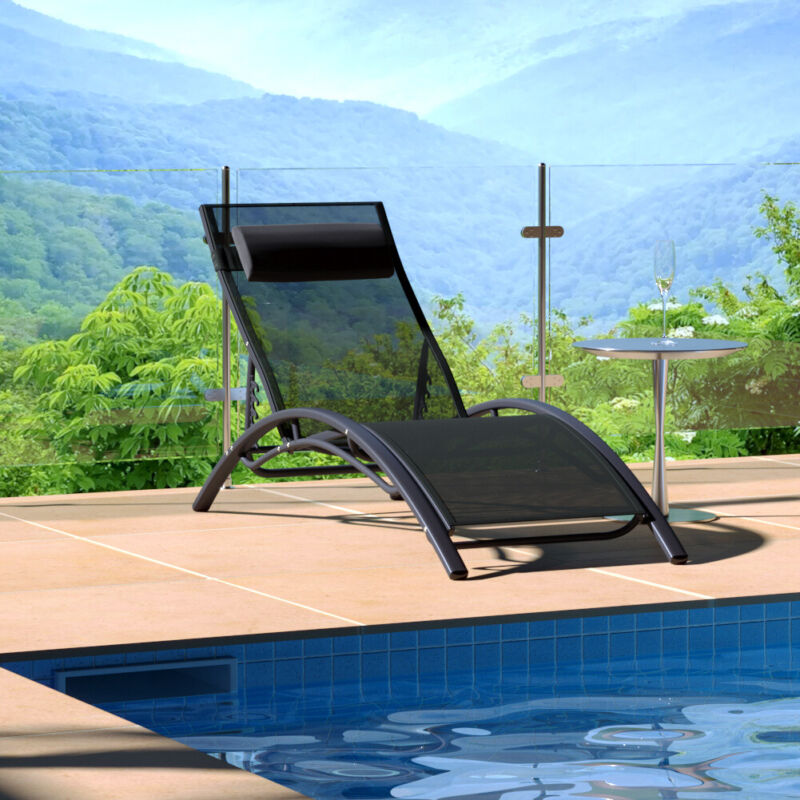 2pcs Garden Sun Lounger Relaxing Reclining Chair Day Bed Adjustable Backrest