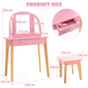 Kids Dressing Table and Stool Set Girls Vanity Table with Tri-Folding Mirror