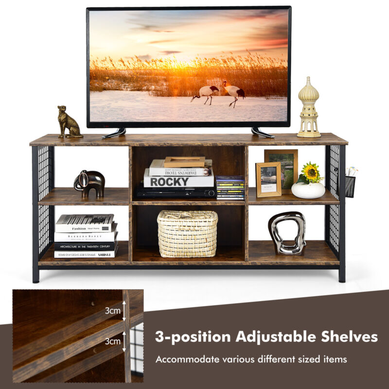 Industrial TV Stand for TVs up to 65 Inches 3-Tier TV Cabinet w/ Storage Basket