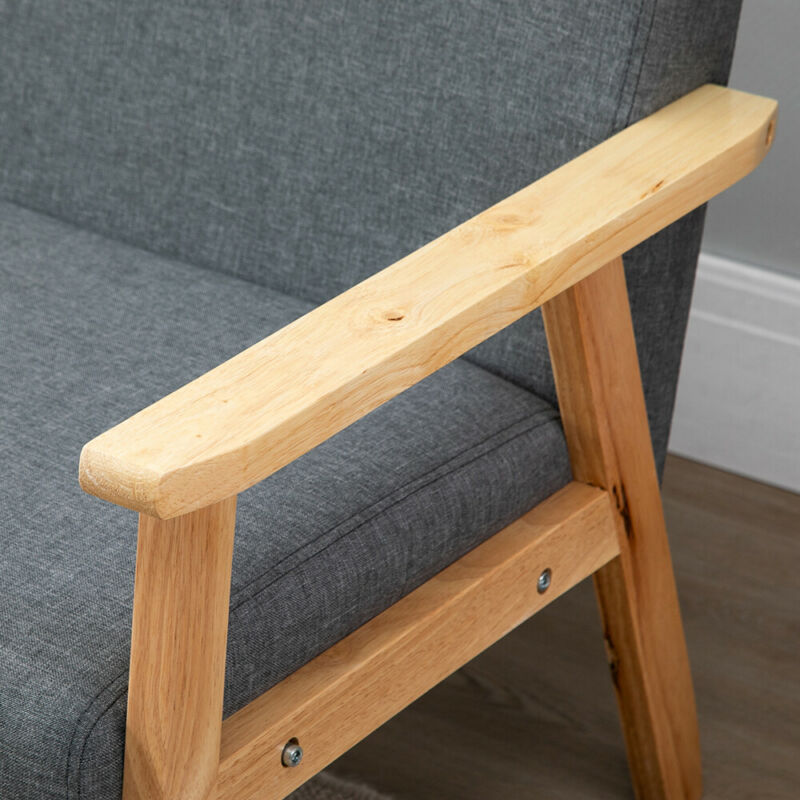 Modern 3 Seaters Sofa Armchair Wood Frame Padded Seat Linen Fabric Grey Home BN