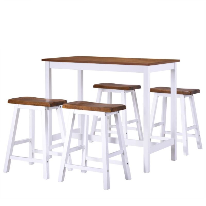 Bar Table and Stool Set 5 Pieces Solid Wood W1Y5