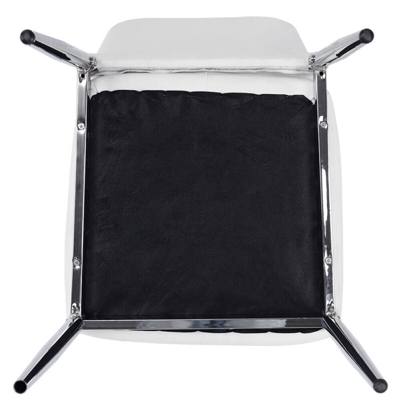 Modern Round Glass Dining Table And 4 White PU Leather Chairs Sets Chrome Legs