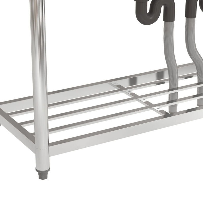 120cm Stainless Steel Commercial Kitchen Double Bowl Sink W/Shelf& Left Platform