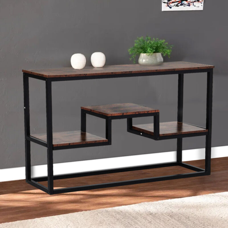 Industrial Console Table Bookshelf Rustic Wood Shelf Table Hallway Living Room