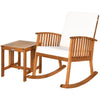 Patio Wooden Rocking Armchair Bistro Seat Home Garden Furniture Set w/ Table