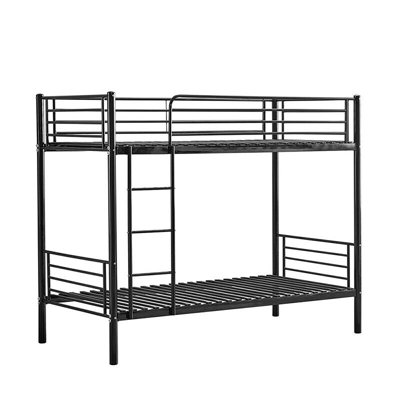 Black Bunk Bed Metal Frame with Ladder Home Dorm Bedroom Furniture for Family BN