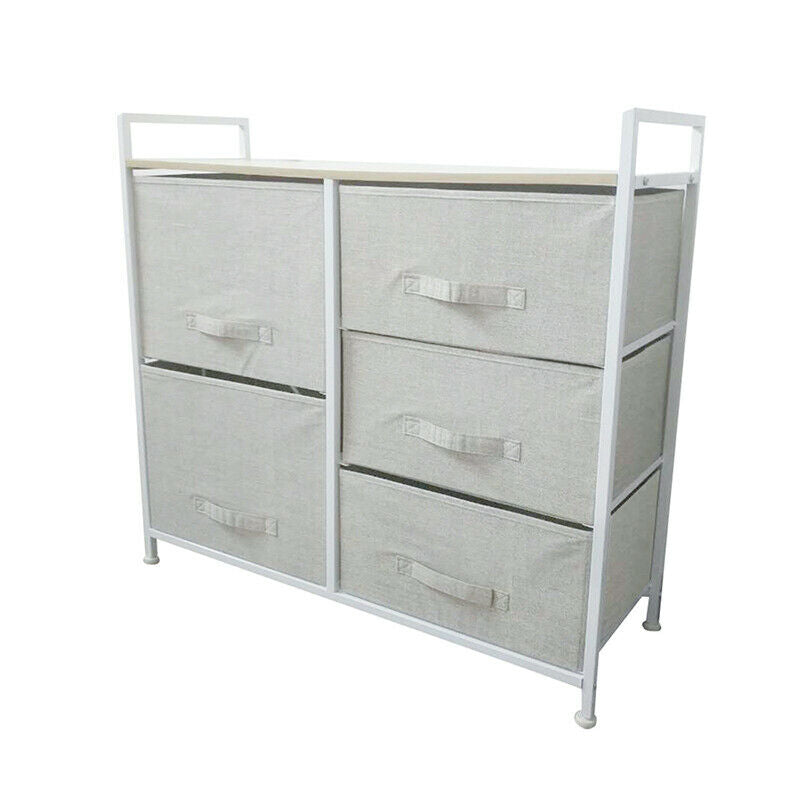 Fabric Bedside Cabinet Metal Frame Storage Unit Chest Of 5 Drawer with Drawers