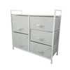 Fabric Bedside Cabinet Metal Frame Storage Unit Chest Of 5 Drawer with Drawers