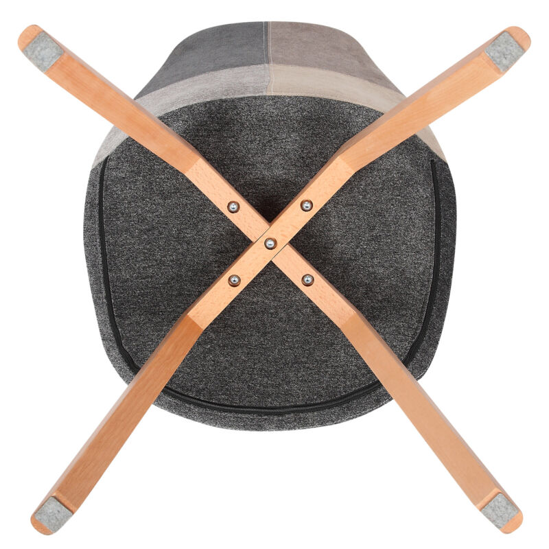 Dining Chair Patchwork Linen Chair Wooden Legs Lounge Kitchen Living Room Cafe