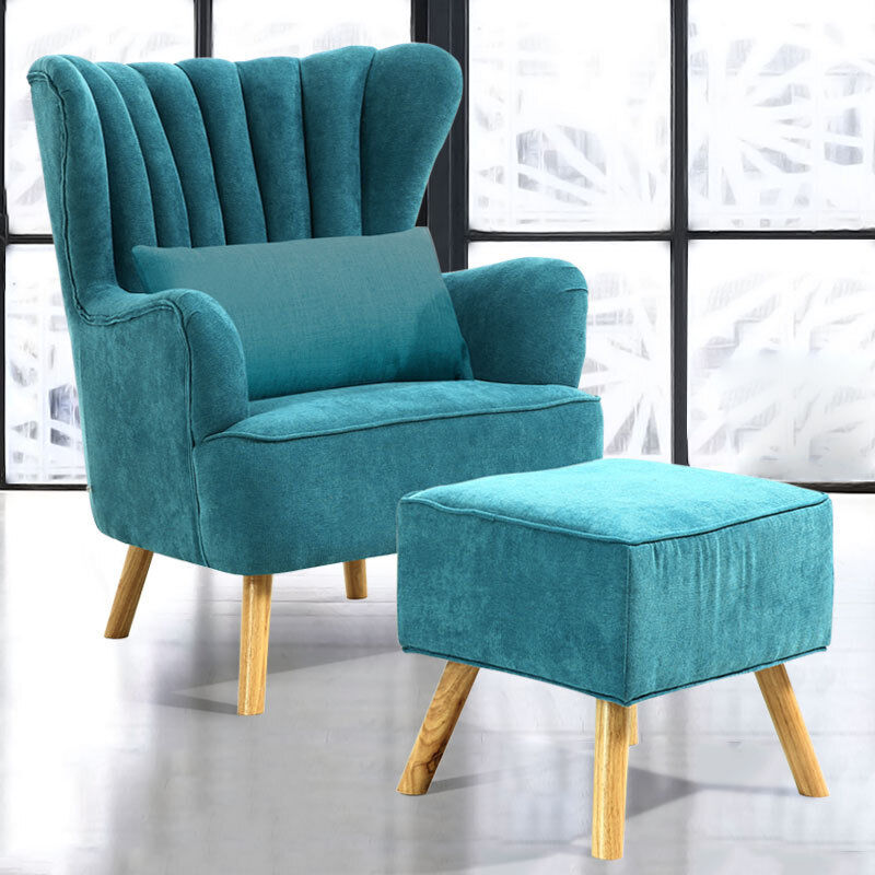 Chenille lounge armchair on sale and footstool