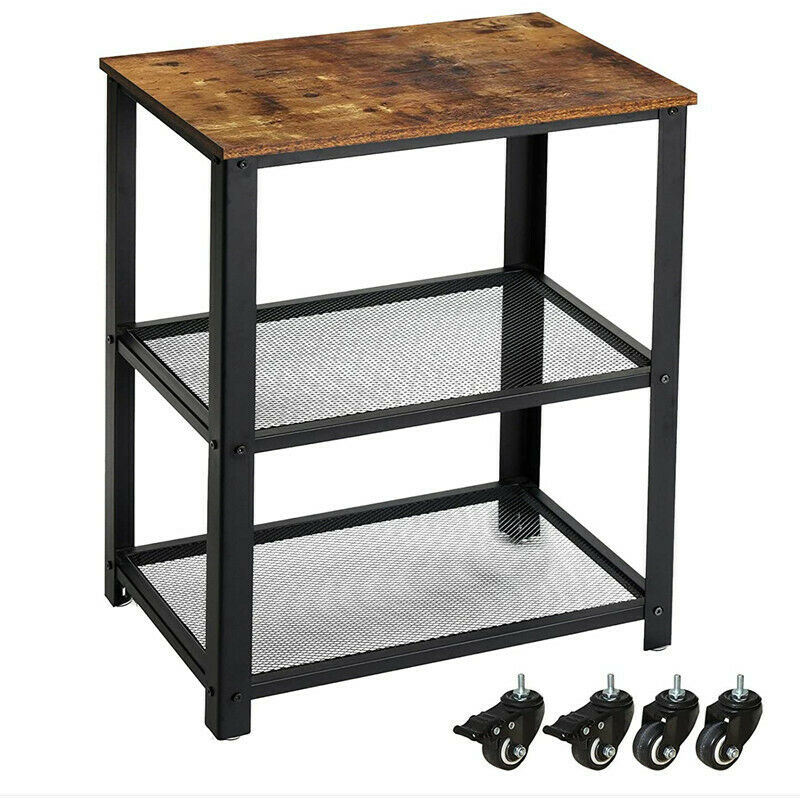 Living Room Sofa Side Table End Desk Coffee Table with Wheels & Storage Shelf