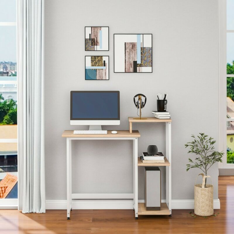 Computer Desk Home Office Study PC Writing Table Workstation Shelf Furniture UK