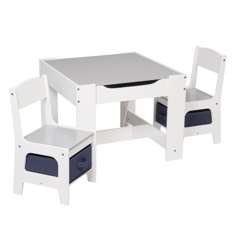 Children Table and 2 Chairs with Storage Box Kids Drawing Play Desk Set Bedroom