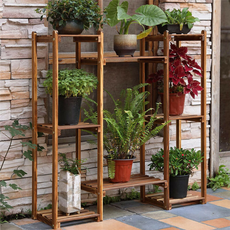 small plant stands indoor uk 8 Square Hollow-out Wood Plant Stand Racks Small Space Flower Herbs Ho – Quildinc