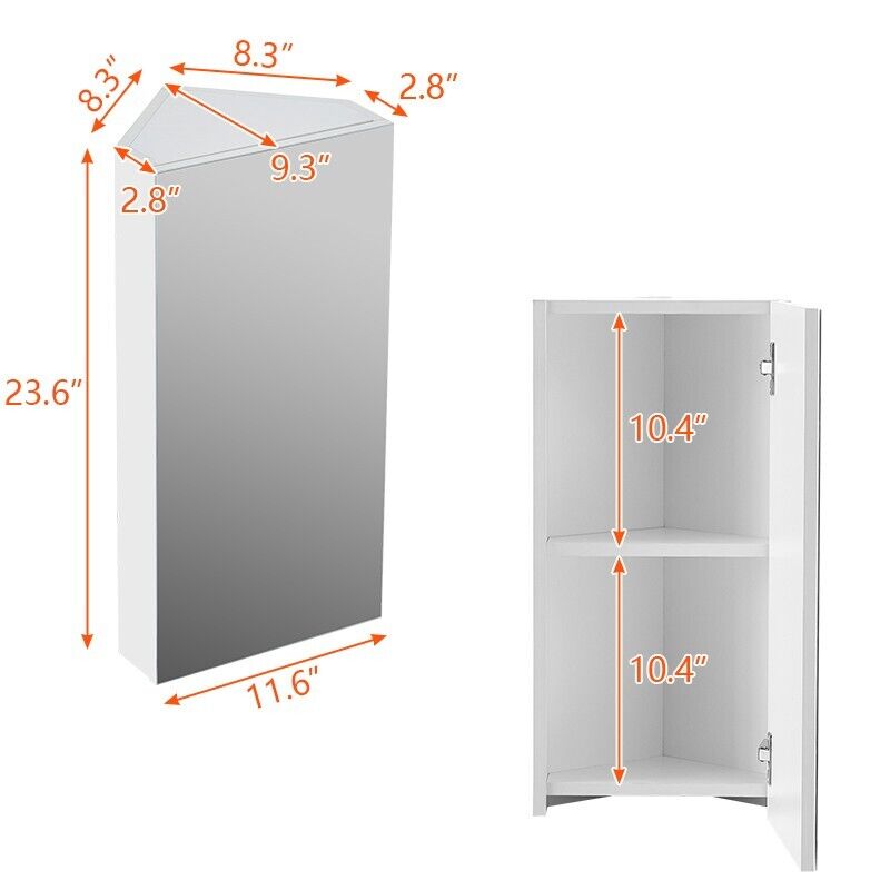 1 Door Mirror Bathroom Cabinet Corner Wall Mounted Storage Cupboard Shelf White