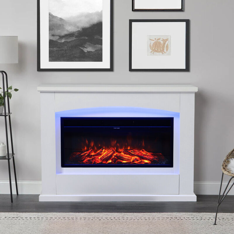 Adjust Backlight Electric Fireplace White Surround Remote control Free Standing