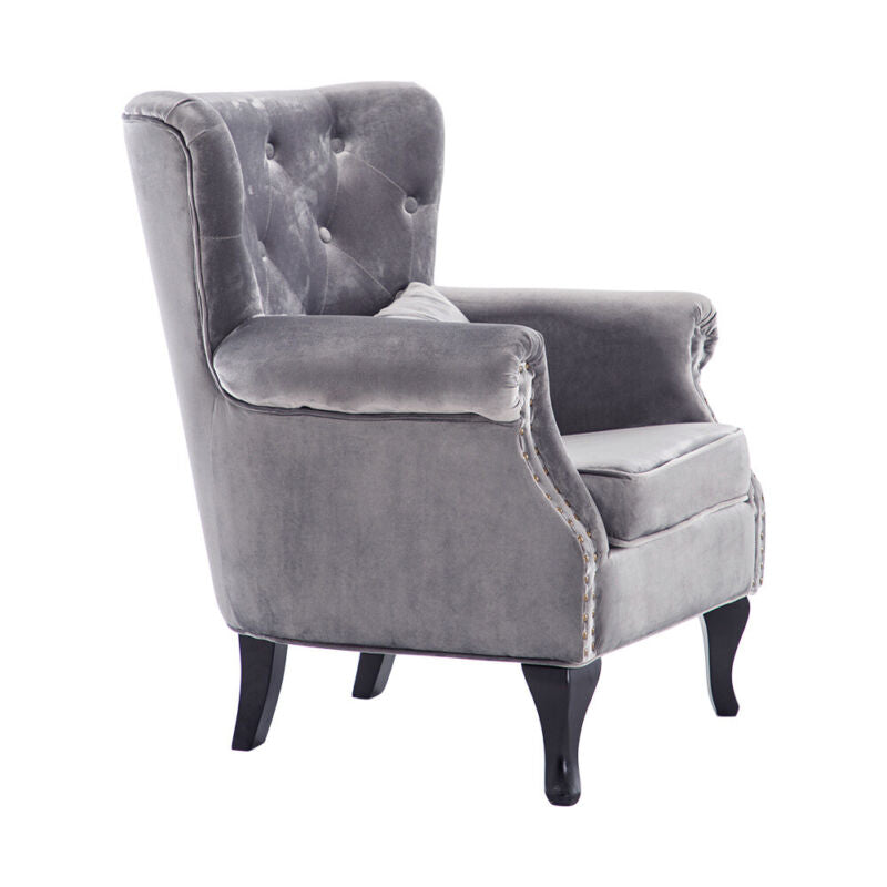 Occasional Accent Button Velvet Armchair Wing High Backrest Chair Fireside Seat