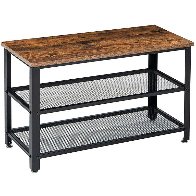 3-Tier Shelf Rack Industrial Shoe Bench With Storage Rustic Metal Shoe Storage