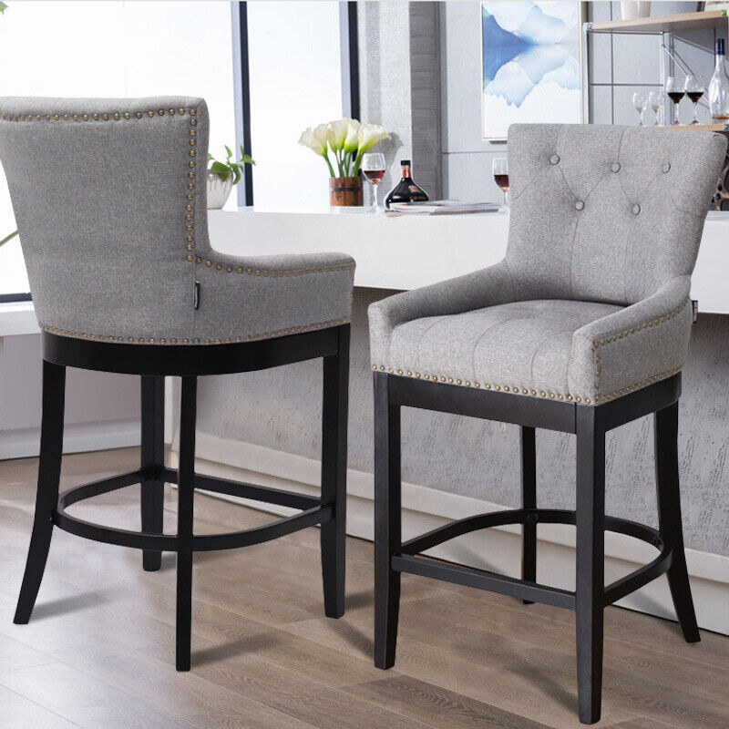1x Grey High Bar Stools Kitchen Breakfast Dining Chairs Stool Seat Fabric Seater
