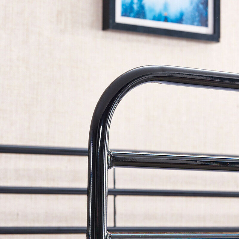 Black Bunk Bed Metal Frame with Ladder Home Dorm Bedroom Furniture for Family BN