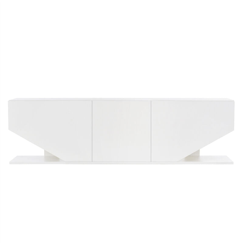 Modern TV Unit Cabinet White TV Stand High Gloss 3 Door w/ RGB Led Lights 140cm