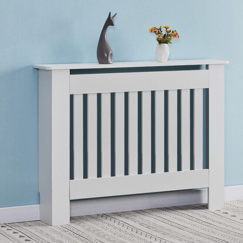 109cm MDF Radiator Cover Wall Cabinet Wide Wood Slats Vertical Grill White DIY