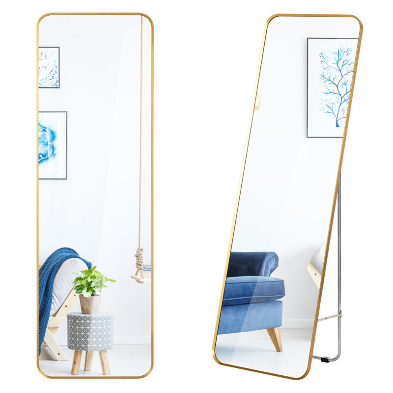 Large Full Length Mirror Gold Steel Frame Dressing Floor Mirror Standing/Hangi