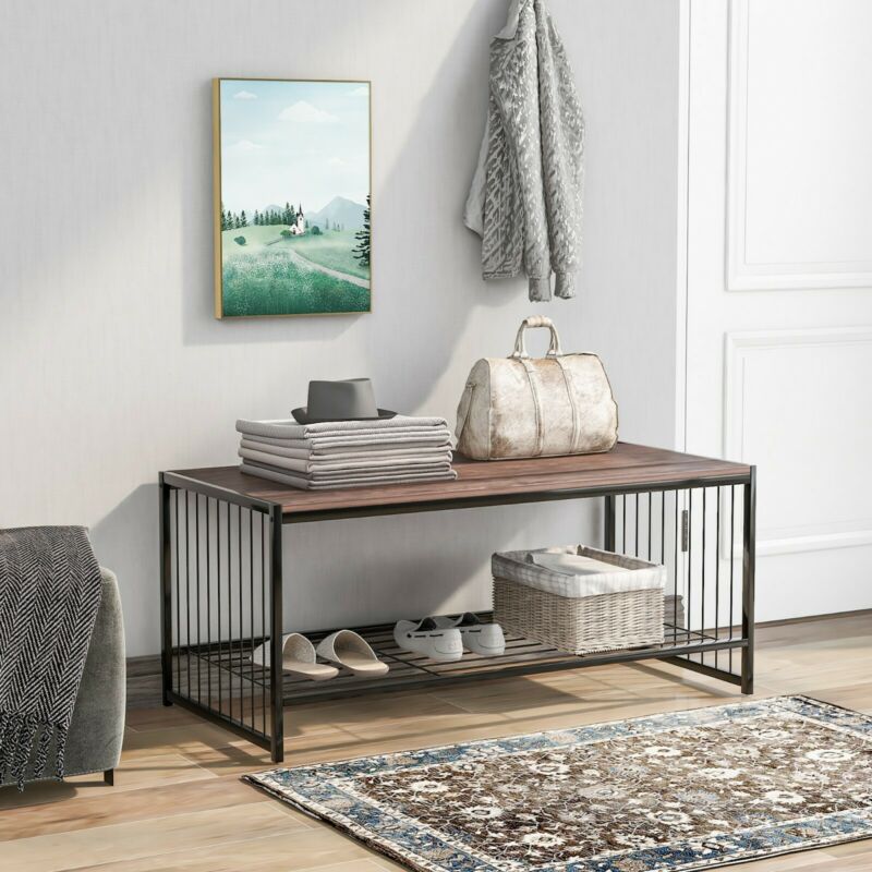 2-Tier Coffee Table Tea Sofa Table with Shelf Storage Metal Frame 100x50x45cm