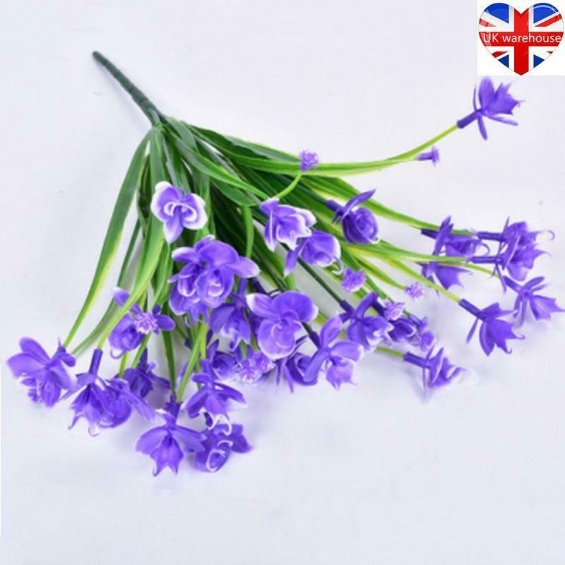 5 Bundles Artificial Flowers Plastic Fake Outdoor Plants Faux UV Resistant Decor