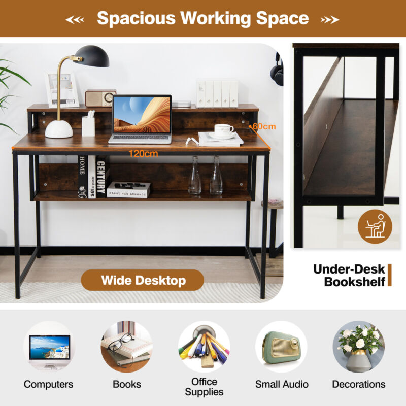 120cm Computer Desk Industrial Home Office Desk Study Writing Workstation Brown