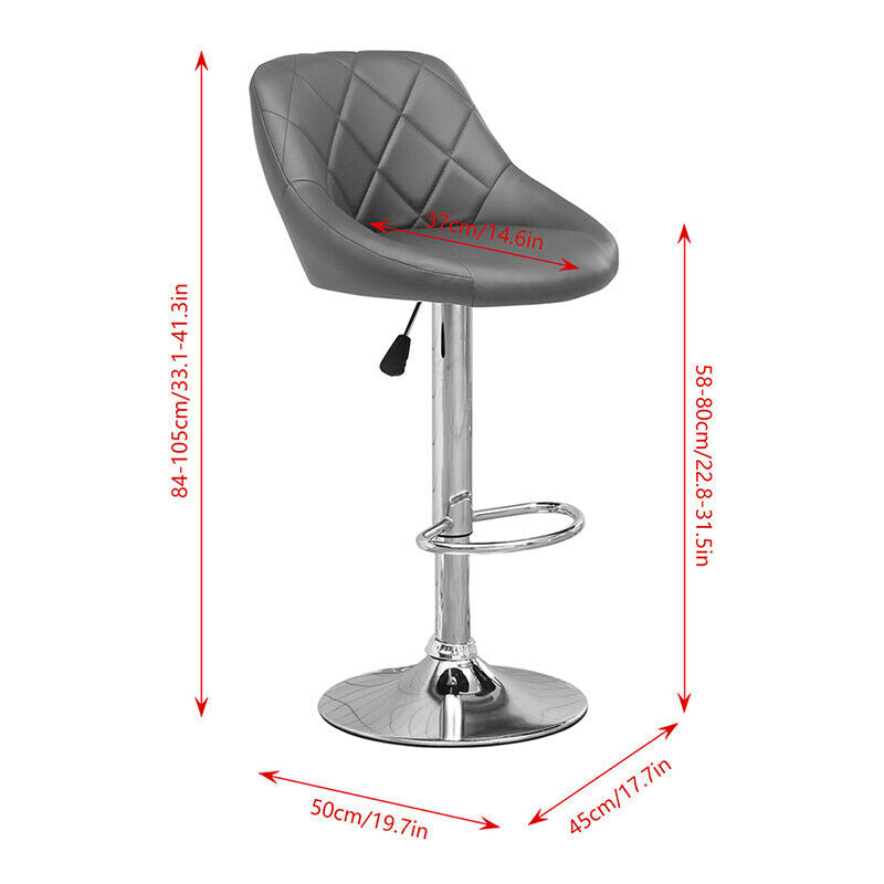 2x Bar Stools Breakfast Chairs Adjustable Swivel Gas Lift Chrome Legs Dark Grey