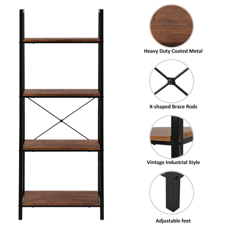 4Tier Ladder Shelf Bookcase Bookshelf Storage Rack Frame Shelves for Living Room