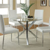 Modern Round Glass Dining Table And 4 White PU Leather Chairs Sets Chrome Legs
