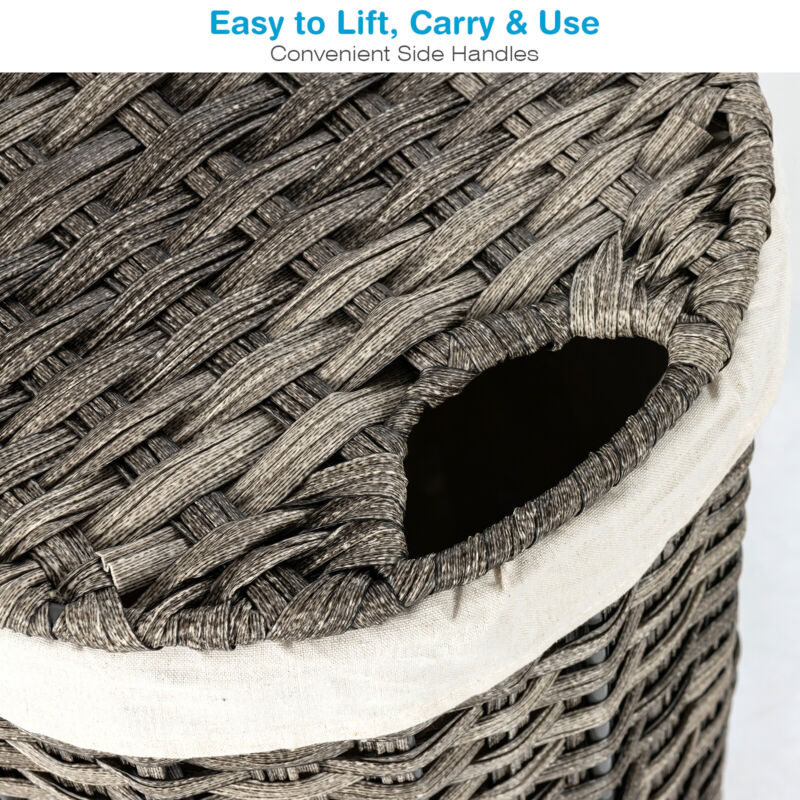 102L Handwoven Laundry Basket Divided Washing Clothes Hamper W/ Removable Liner