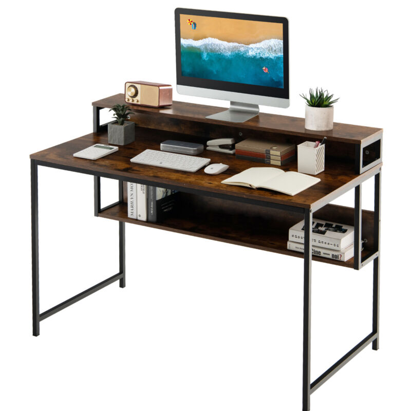 120cm Computer Desk Industrial Home Office Desk Study Writing Workstation Brown