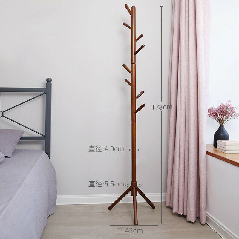 Adjustable Wooden Coat Rack Stand Clothes Storage Free Standing Clothes Hanger